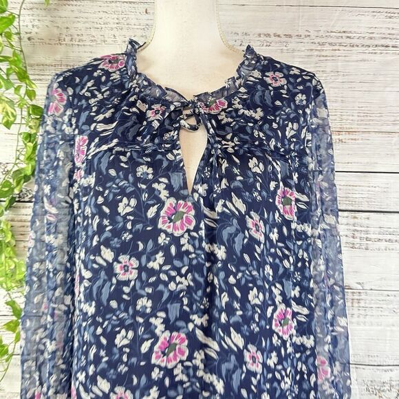 Vineyard Vines Dress size Medium Navy Blue Pink Floral Sheer Church Wedding Knee - Picture 4 of 12